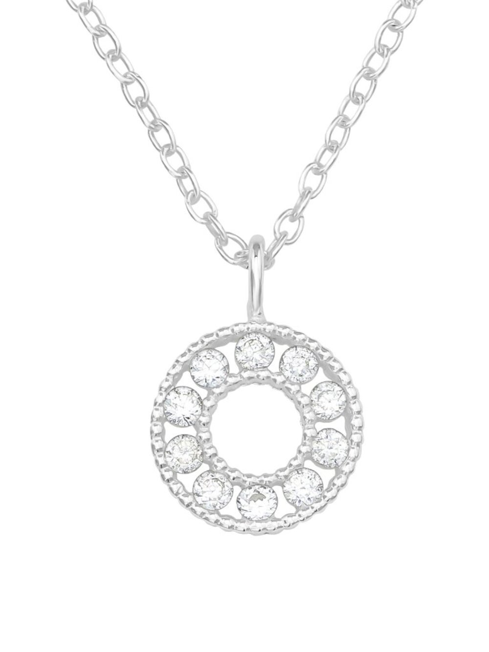 Sterling Silver Crystal Circle Pendant Necklace